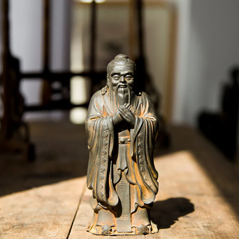 Handmade 14cm Confucius Spiritual Iron Powder Resin Statue - Image 9
