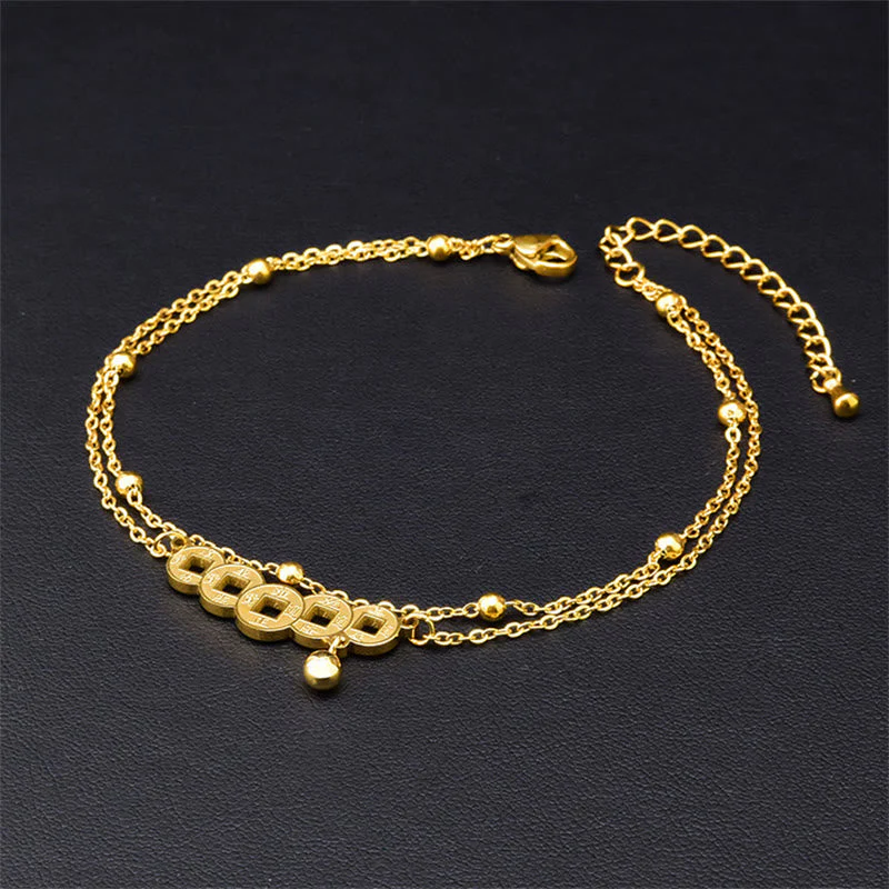 Copper Coins Spiritual Titanium Steel Anklet for Wealth - Image 3