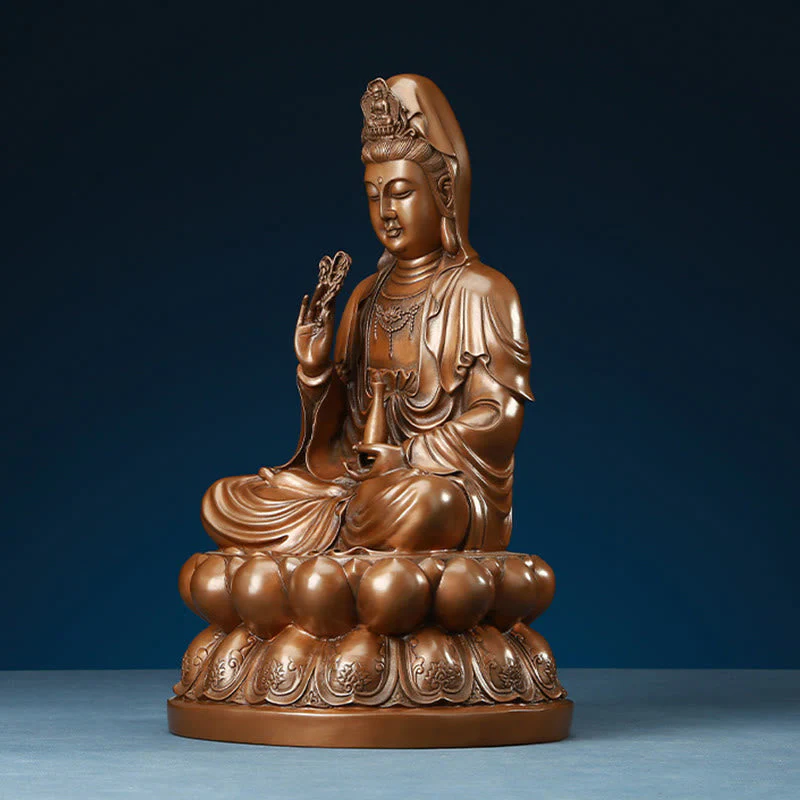 Copper Kwan Yin Avalokitesvara Lotus Buddha Statue Large - Image 13