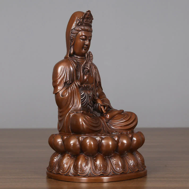 Copper Kwan Yin Avalokitesvara Lotus Buddha Statue Large - Image 17