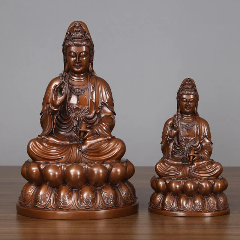 Copper Kwan Yin Avalokitesvara Lotus Buddha Statue Large - Image 2