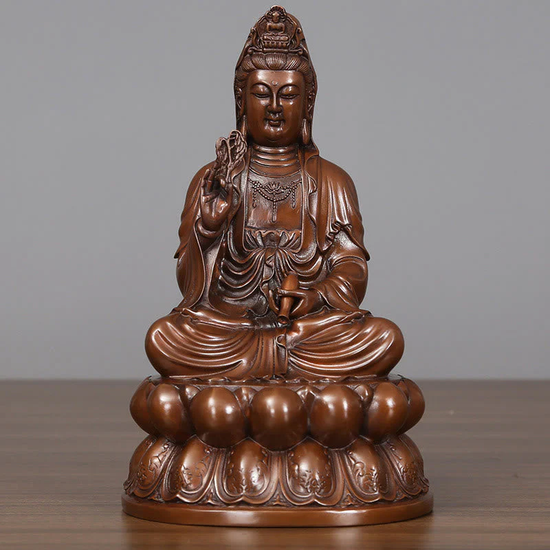 Copper Kwan Yin Avalokitesvara Lotus Buddha Statue Large - Image 3