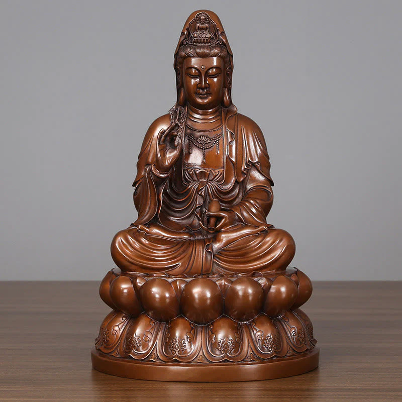 Copper Kwan Yin Avalokitesvara Lotus Buddha Statue Large - Image 4