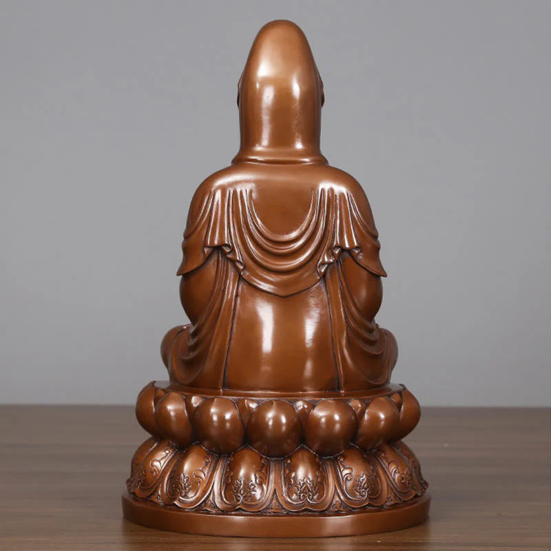Copper Kwan Yin Avalokitesvara Lotus Buddha Statue Large - Image 5