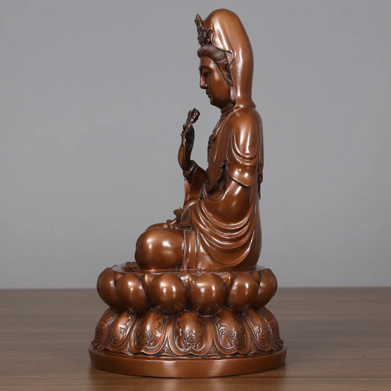 Copper Kwan Yin Avalokitesvara Lotus Buddha Statue Large - Image 7