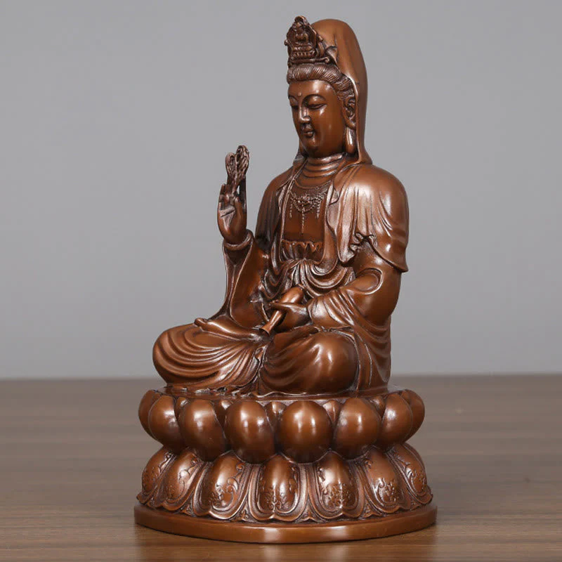 Copper Kwan Yin Avalokitesvara Lotus Buddha Statue Large - Image 9