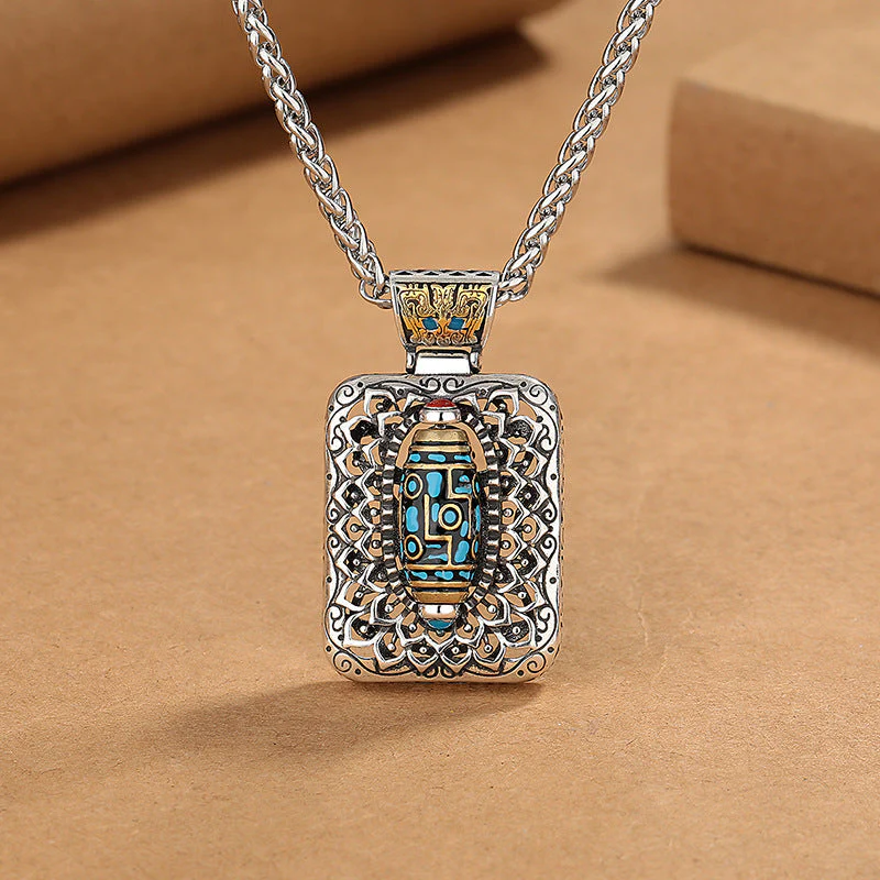 Copper Nine-Eye Dzi Bead Rotatable Protection Necklace