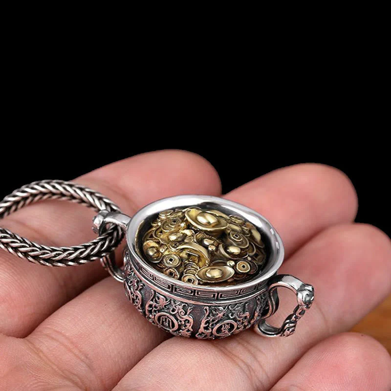 Copper Treasure Bowl Pendant Necklace for Wealth & Luck - Image 4