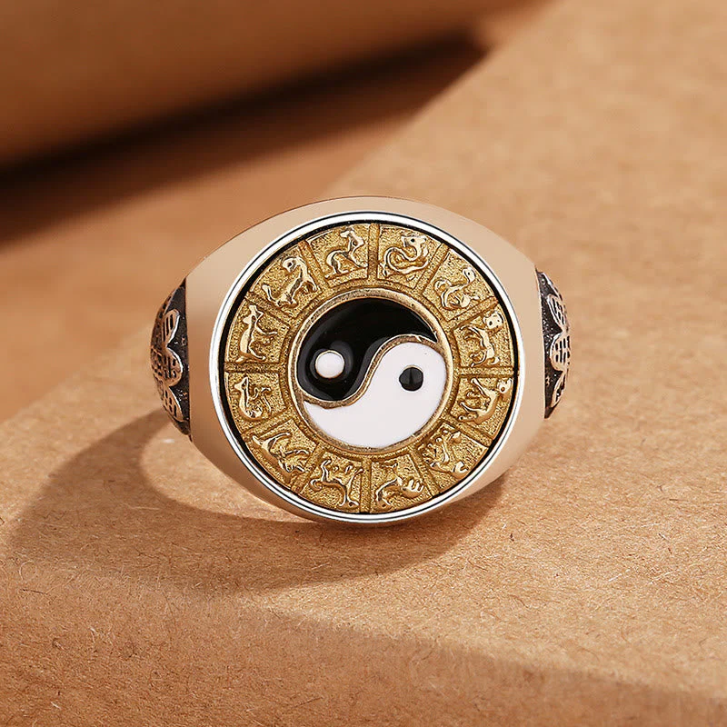Adjustable Copper Yin Yang Ring with Chinese Zodiac for Wealth - Image 3