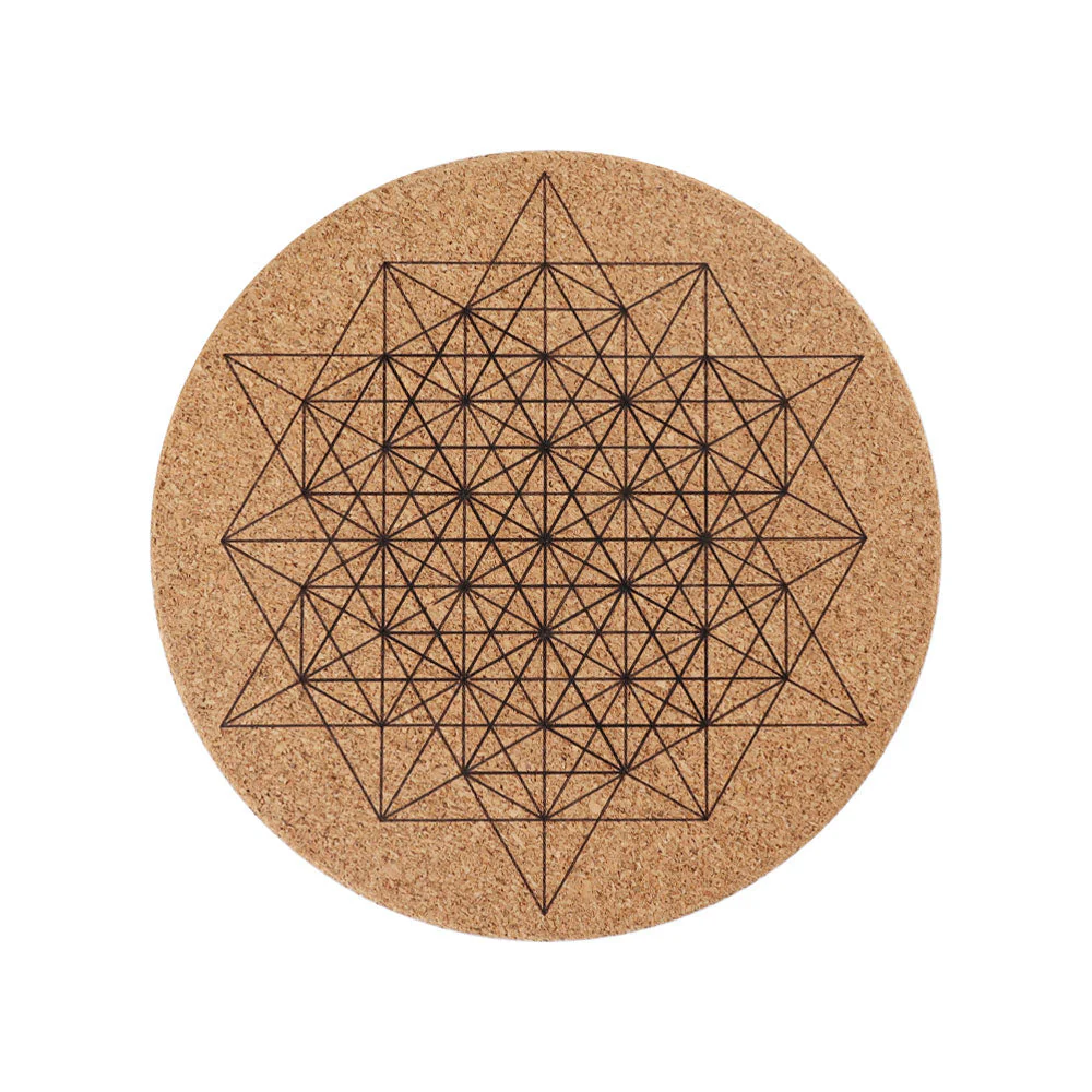 7.38" Cork Carved Mandala Pattern Coaster Spiritual Accent - Image 11