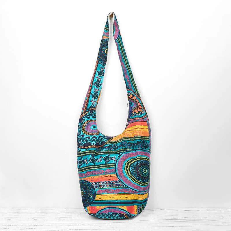 Cotton Crossbody Bag with Blue Flower Pattern for Spiritual Use