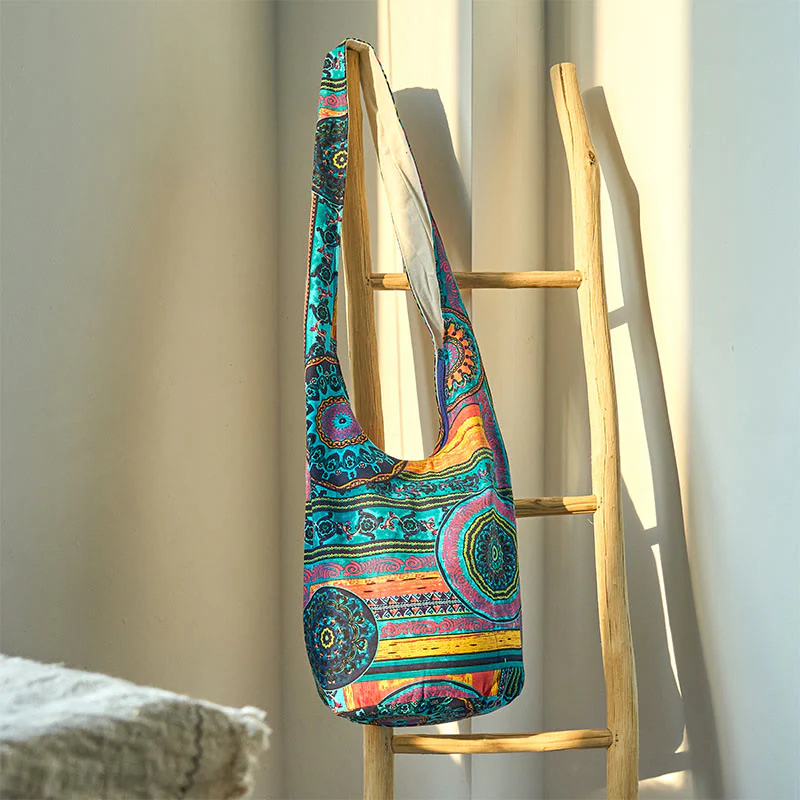 Cotton Crossbody Bag with Blue Flower Pattern for Spiritual Use - Image 2