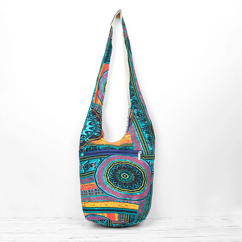 Cotton Crossbody Bag with Blue Flower Pattern for Spiritual Use - Image 3