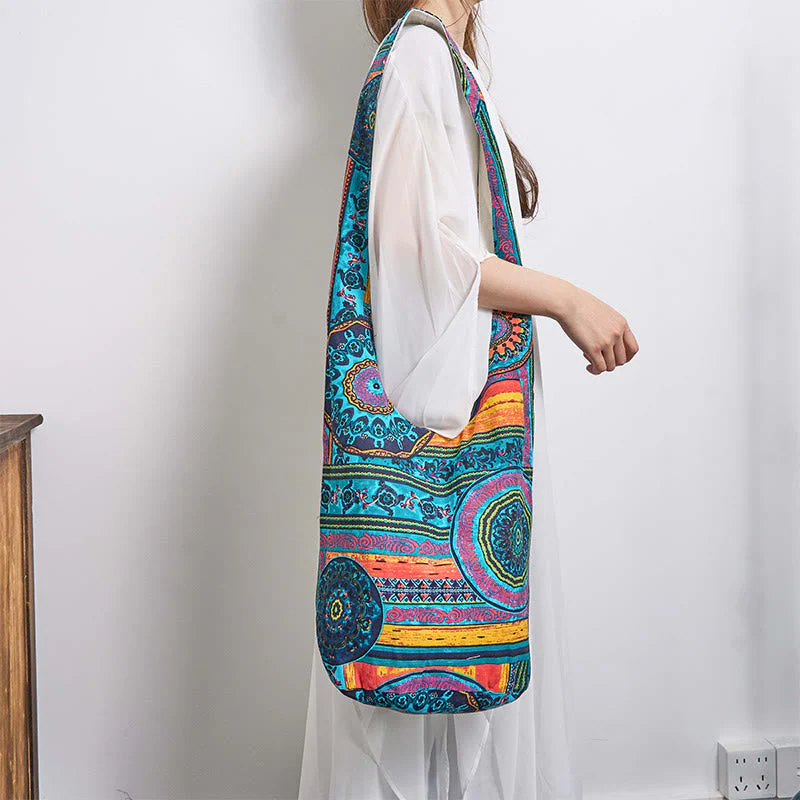 Cotton Crossbody Bag with Blue Flower Pattern for Spiritual Use - Image 4