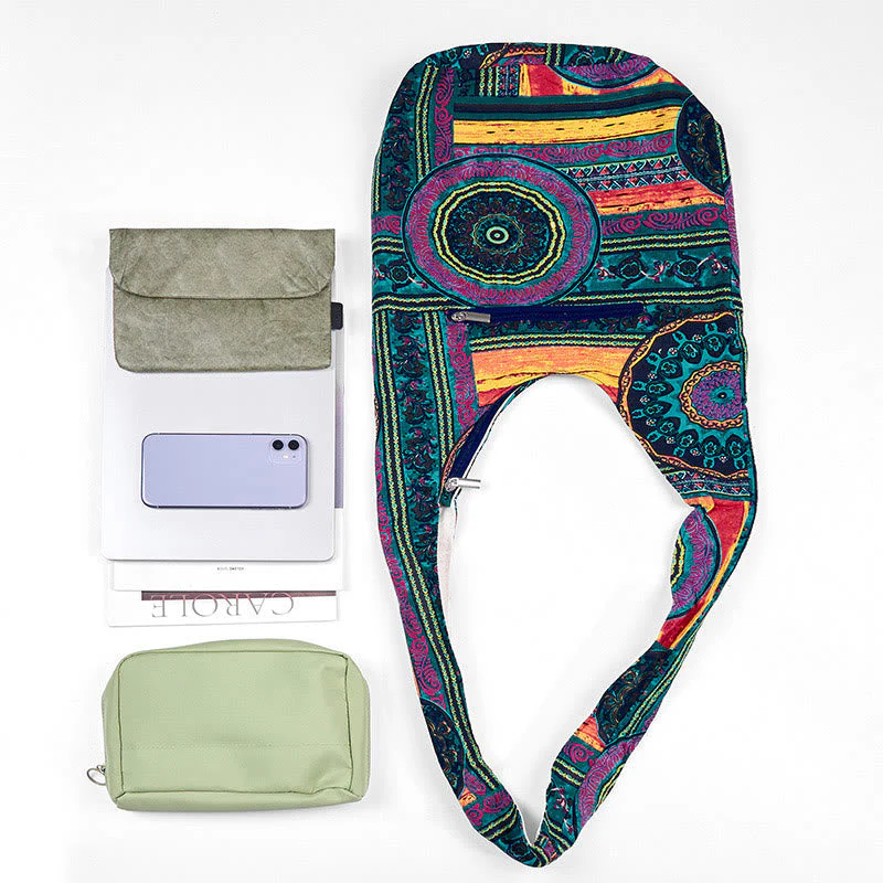 Cotton Crossbody Bag with Blue Flower Pattern for Spiritual Use - Image 5