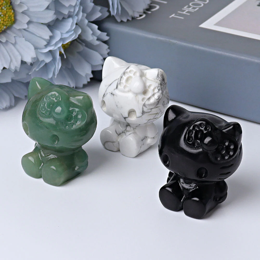 1.85 inch Crystal Cats Figurine in Obsidian, Aventurine, Howlite - Image 2