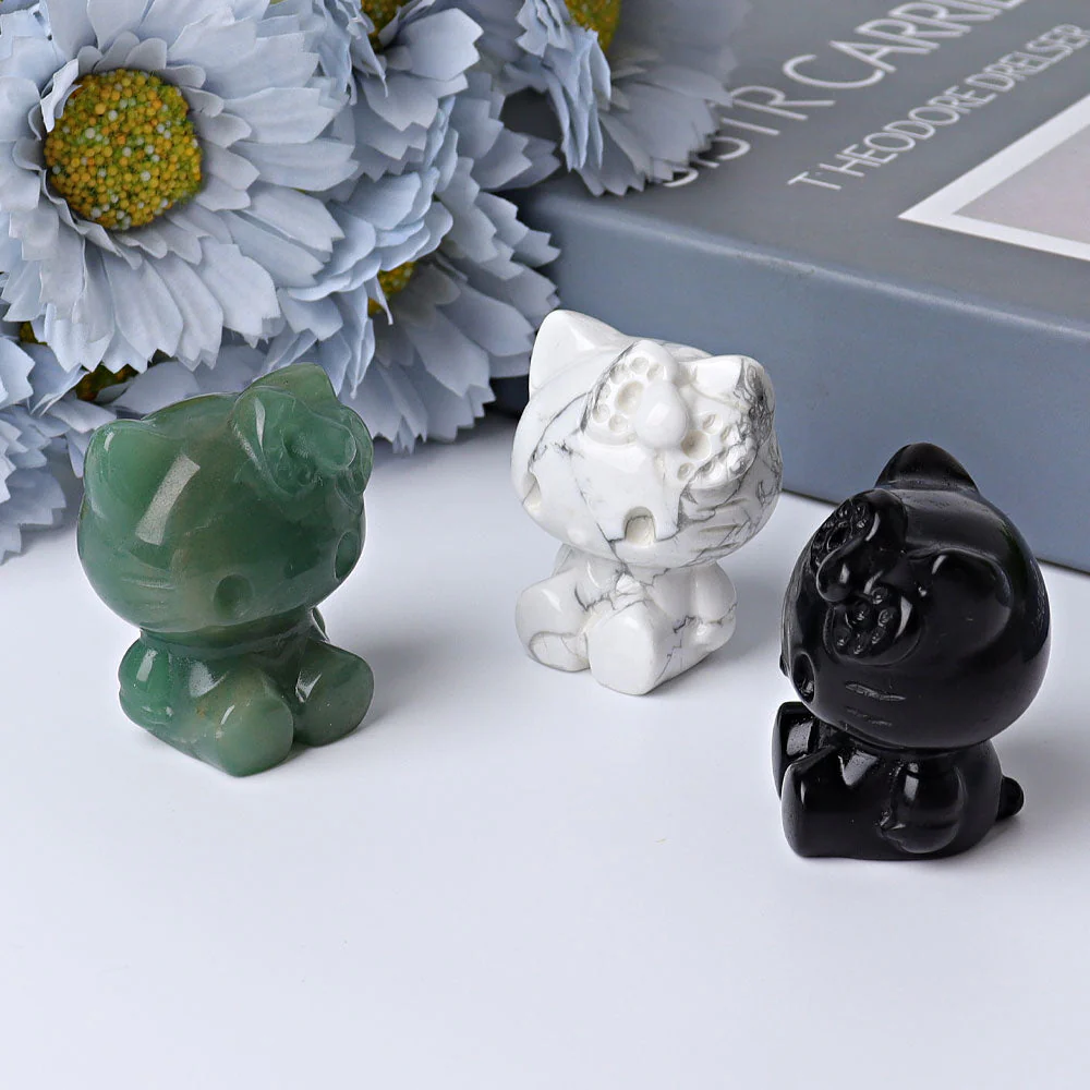 1.85 inch Crystal Cats Figurine in Obsidian, Aventurine, Howlite - Image 3