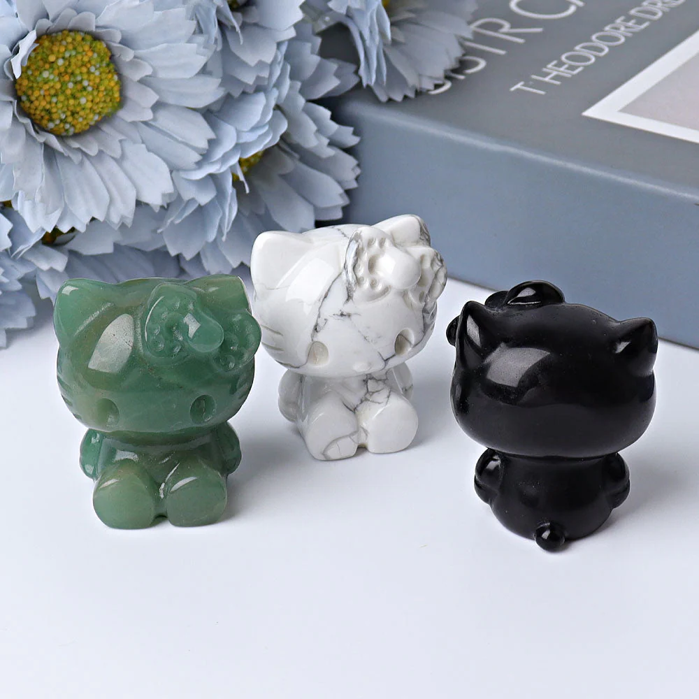 1.85 inch Crystal Cats Figurine in Obsidian, Aventurine, Howlite - Image 4