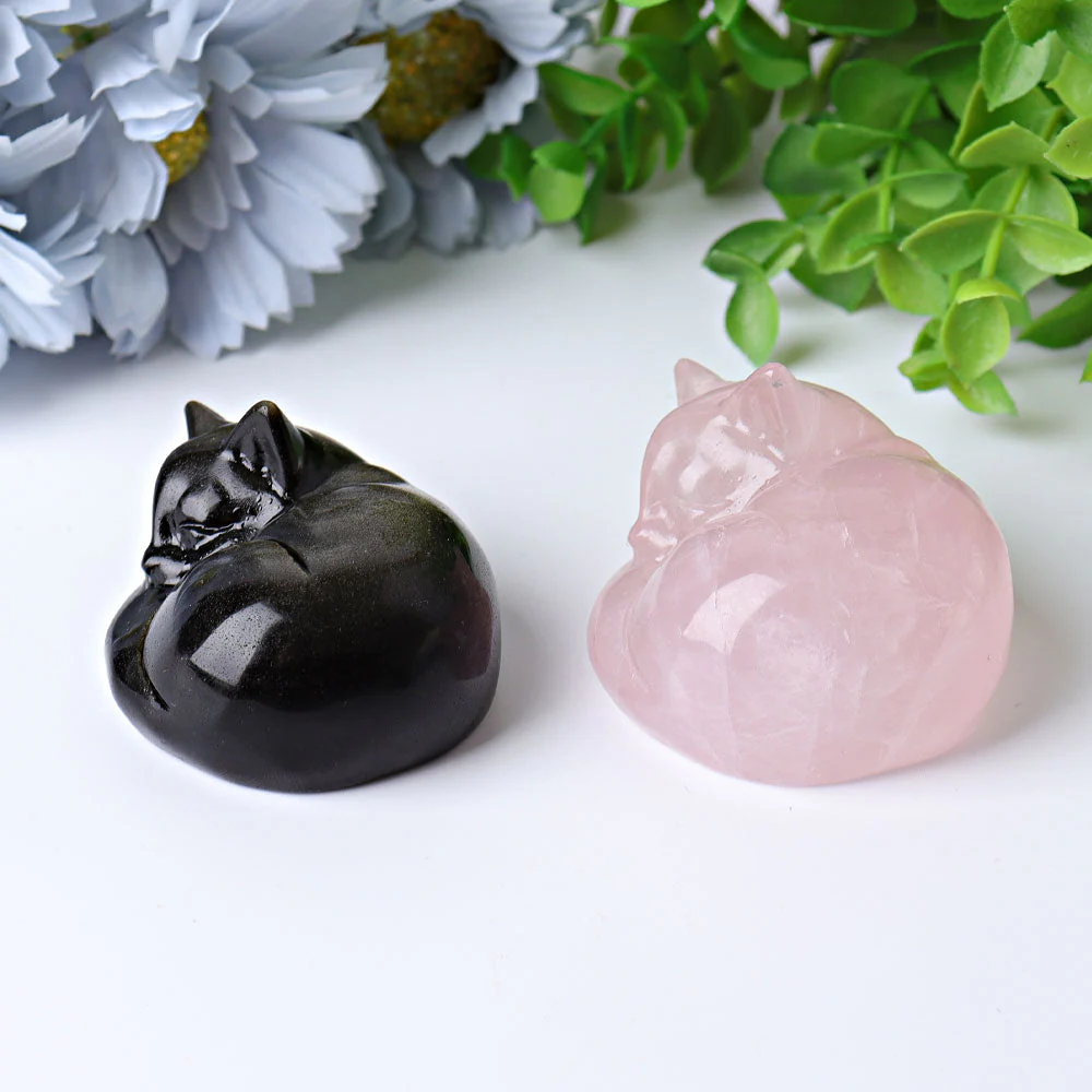 2.1 inch Crystal Cat Carvings in Rose Quartz & More - Image 10
