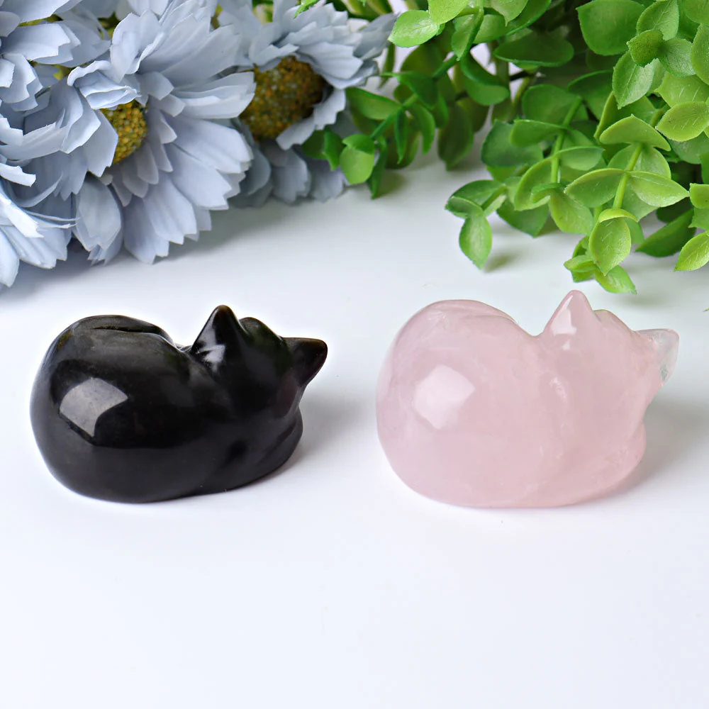 2.1 inch Crystal Cat Carvings in Rose Quartz & More - Image 11