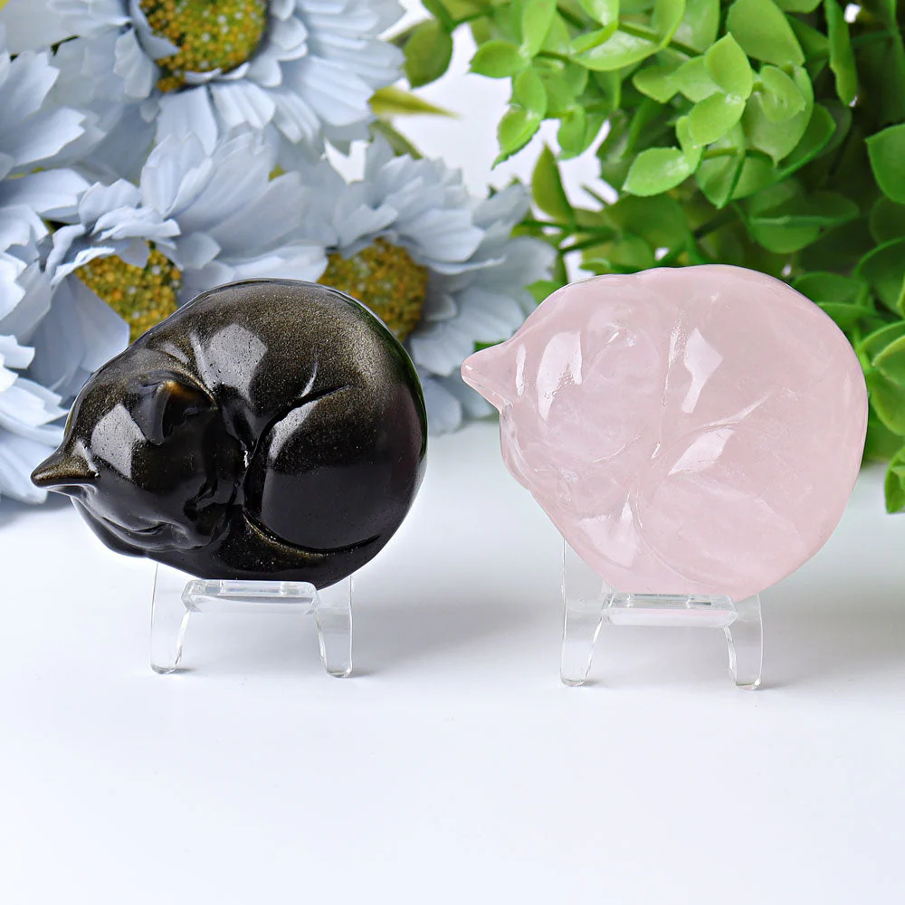 2.1 inch Crystal Cat Carvings in Rose Quartz & More - Image 2