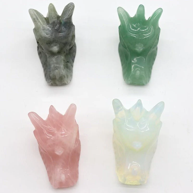 4cm Hand Carved Crystal Dragon Head Skull Statue