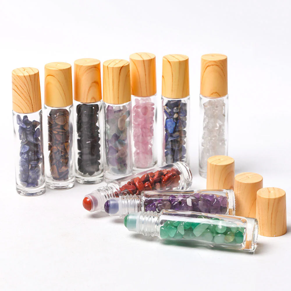 3.4 Inch Crystal Healing Oil Rollers Set with 10 Gemstones - Image 3