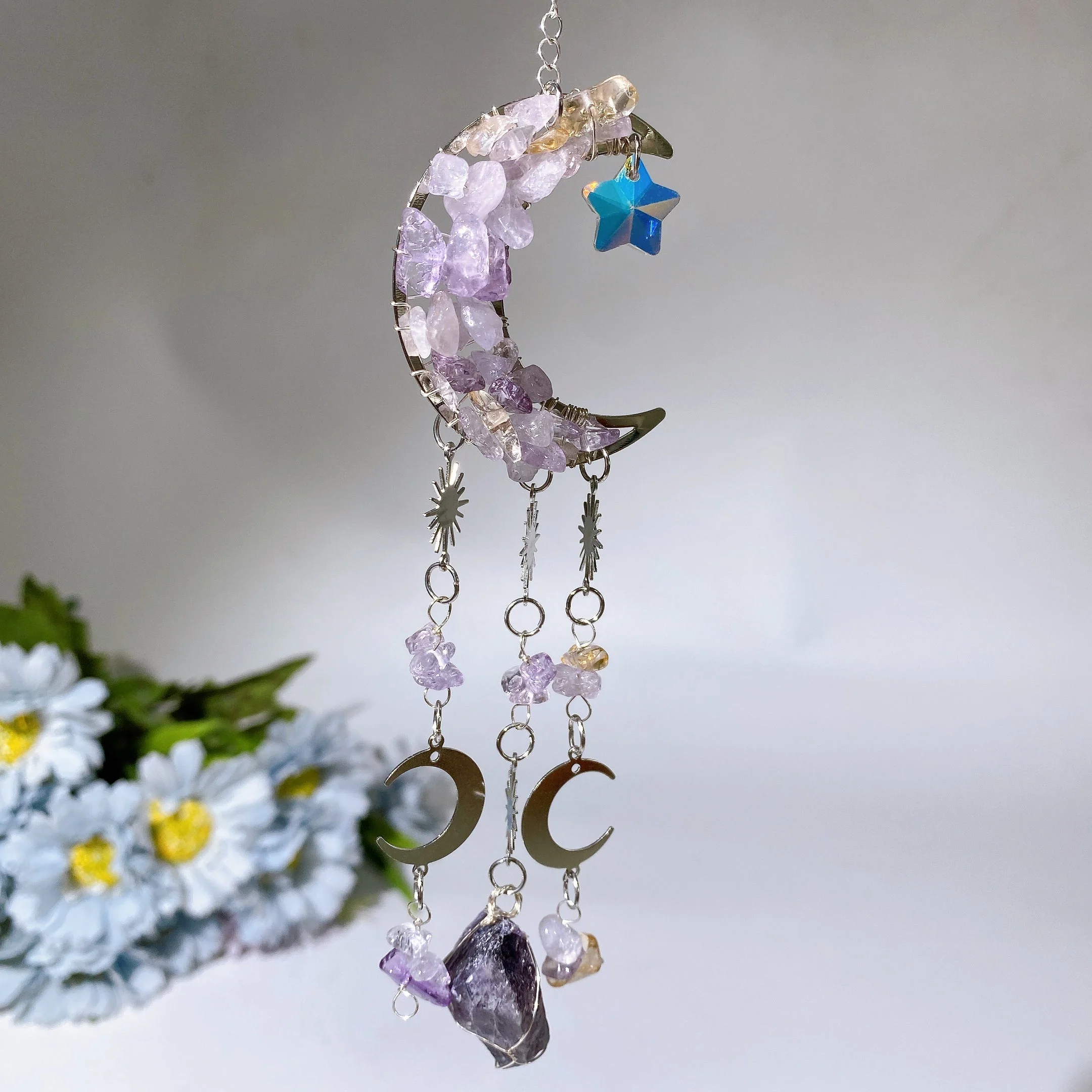 Crystal Moon Shape Suncatcher with Healing Chips 25-28cm - Image 10