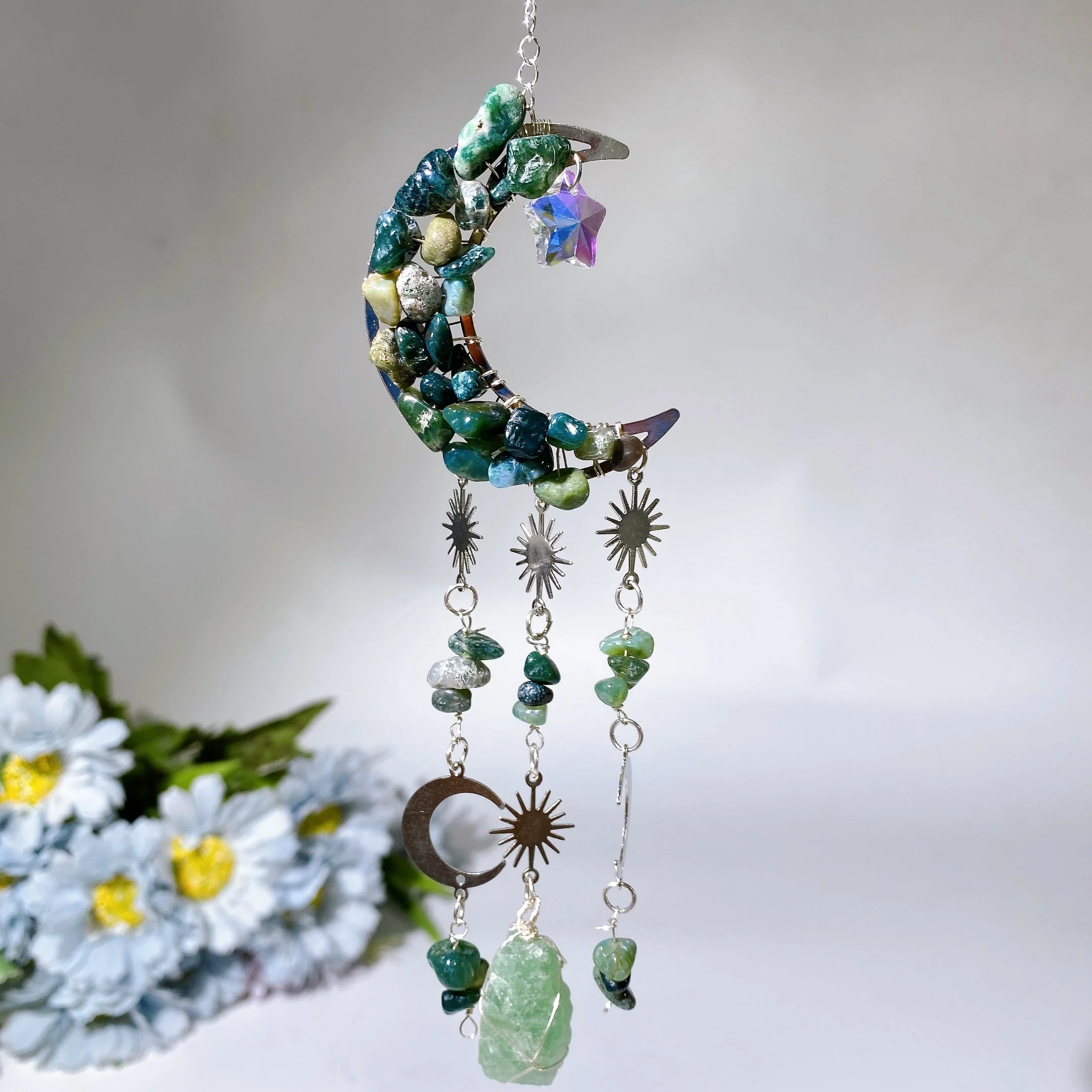 Crystal Moon Shape Suncatcher with Healing Chips 25-28cm - Image 3