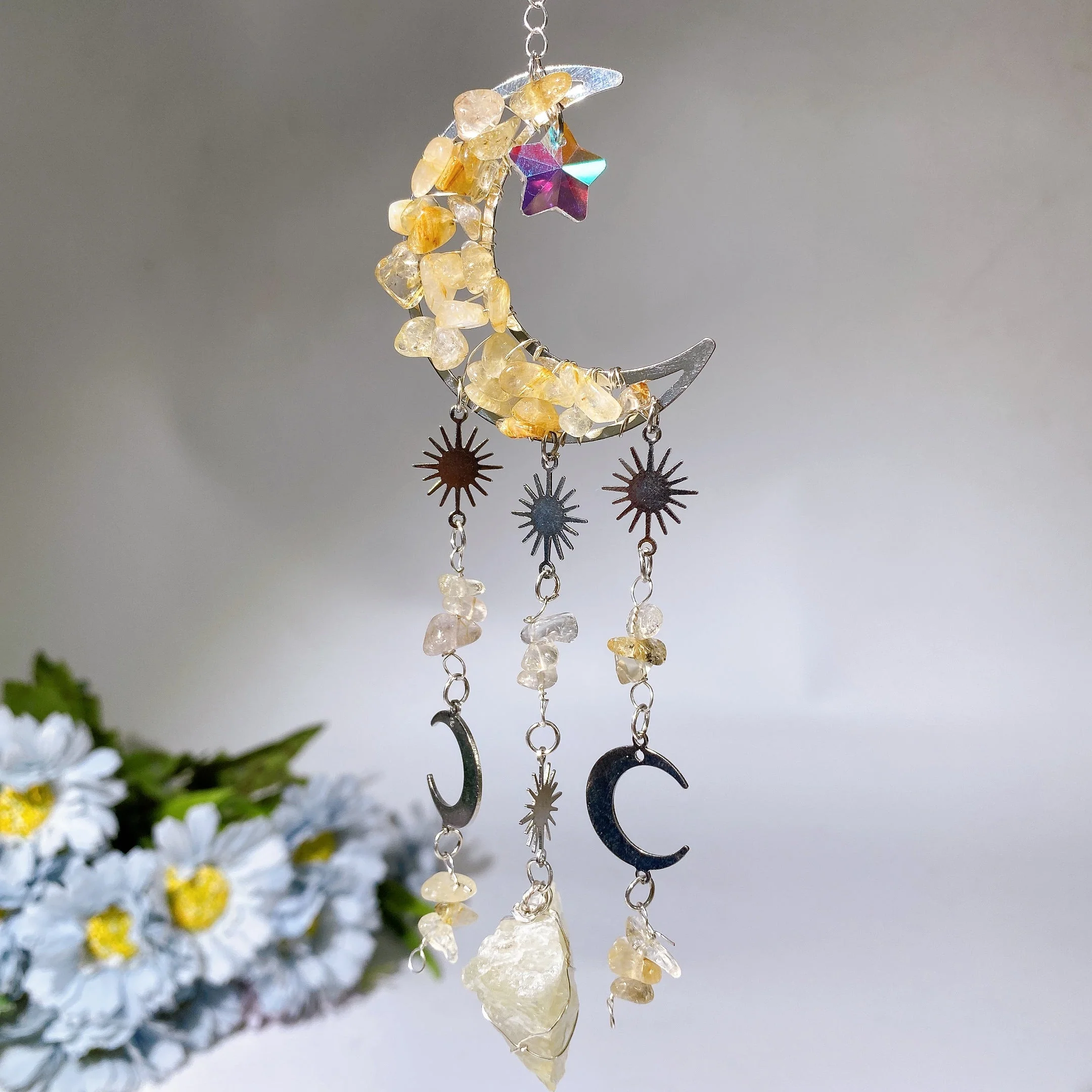 Crystal Moon Shape Suncatcher with Healing Chips 25-28cm - Image 4