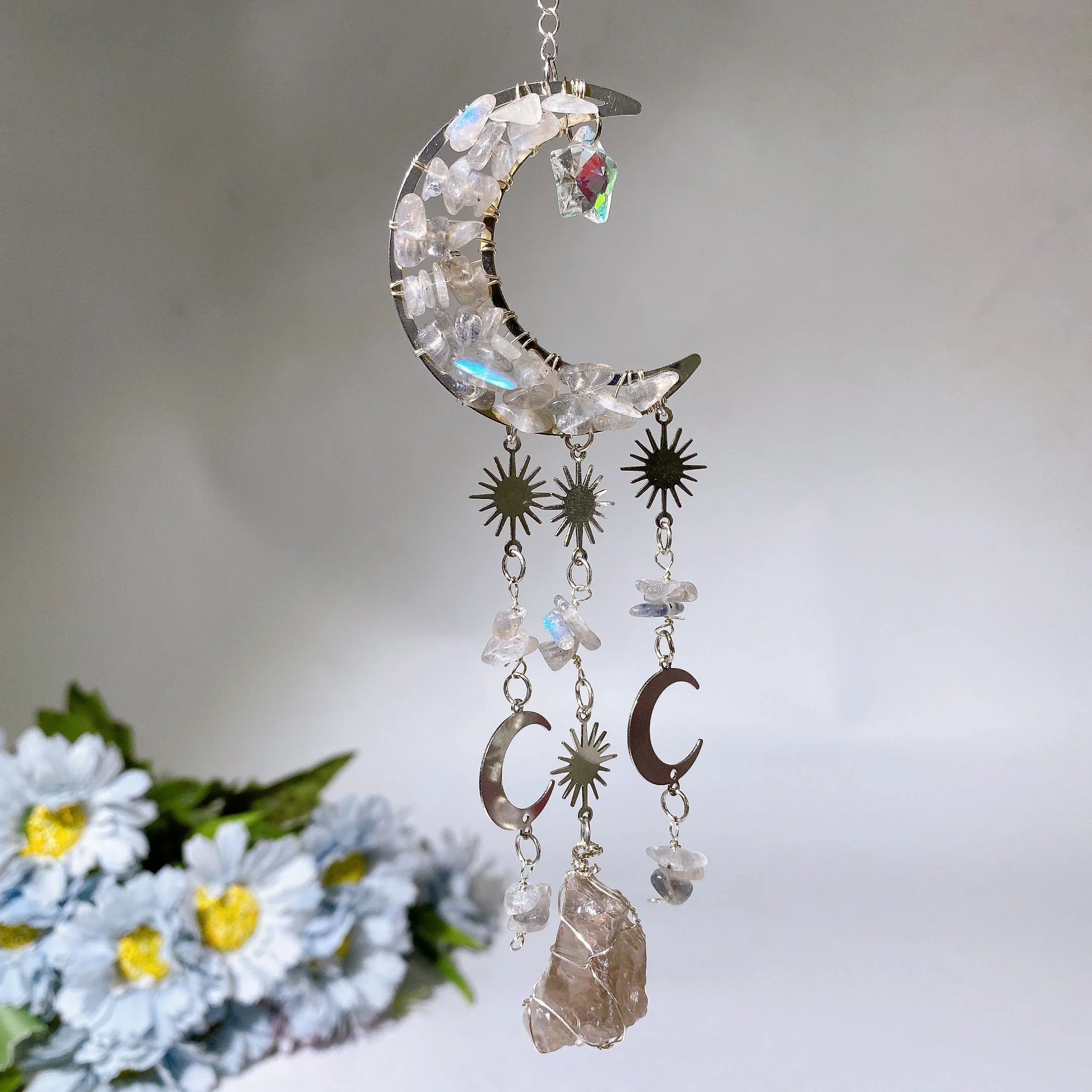 Crystal Moon Shape Suncatcher with Healing Chips 25-28cm - Image 5