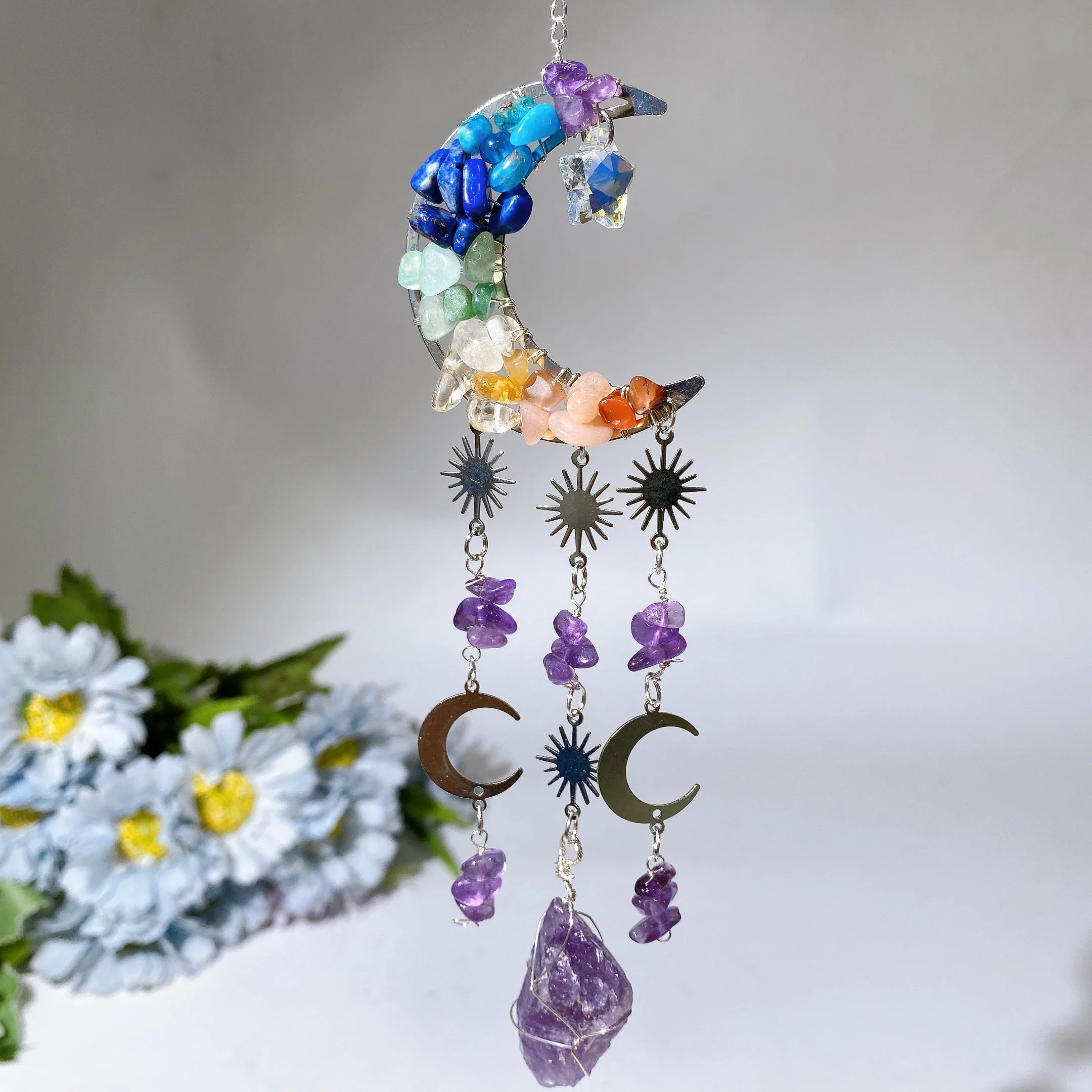 Crystal Moon Shape Suncatcher with Healing Chips 25-28cm - Image 6