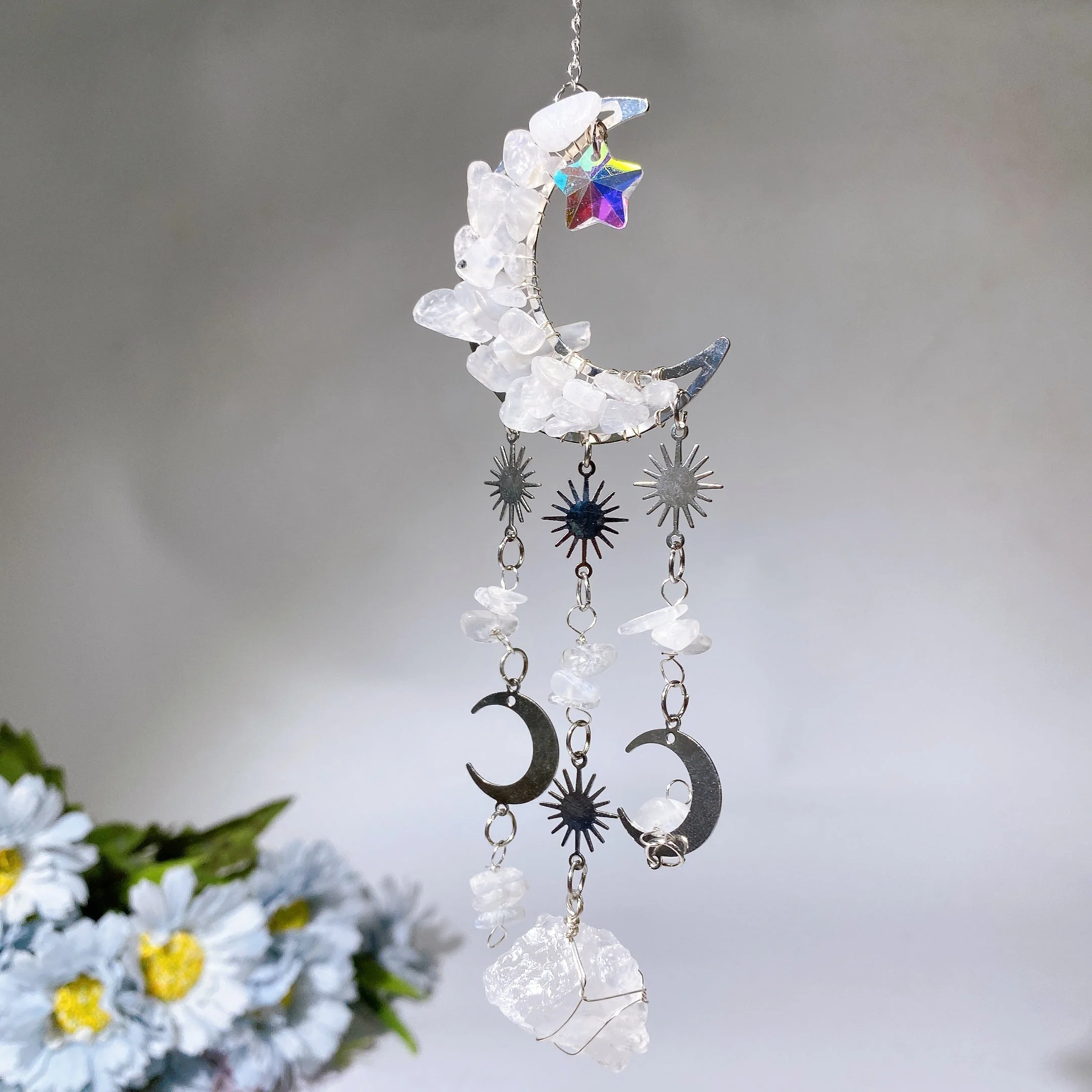Crystal Moon Shape Suncatcher with Healing Chips 25-28cm - Image 8
