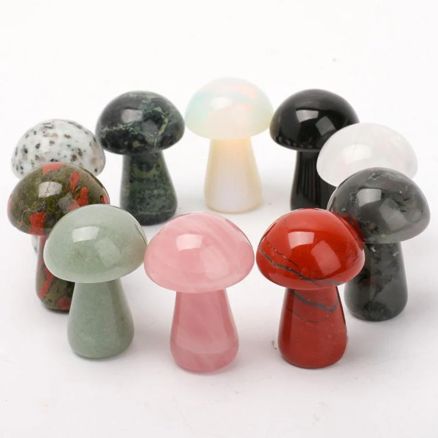 2-Inch Crystal Mushroom Carvings for Healing and Decor