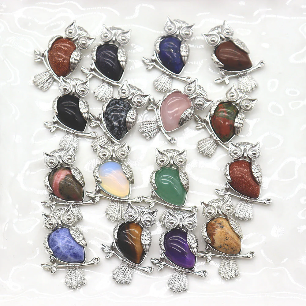 Crystal Owl Pendant 3.5cm Amethyst & More - Image 2