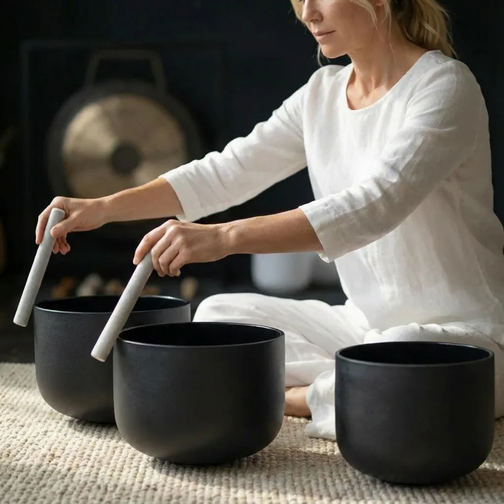 7 PCS Black Crystal Singing Bowl Set for Sound Bath - Image 3