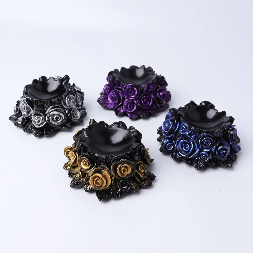 4.3 inch Crystal Sphere Stand with Rose Flower Design - Golden-Black - Image 3