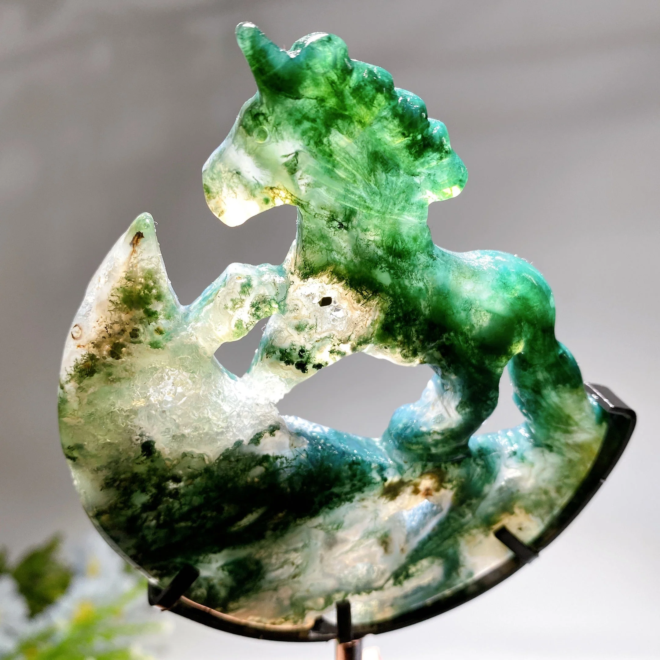 18cm Crystal Unicorn on Moon Carving Spiritual Figurine - Image 2