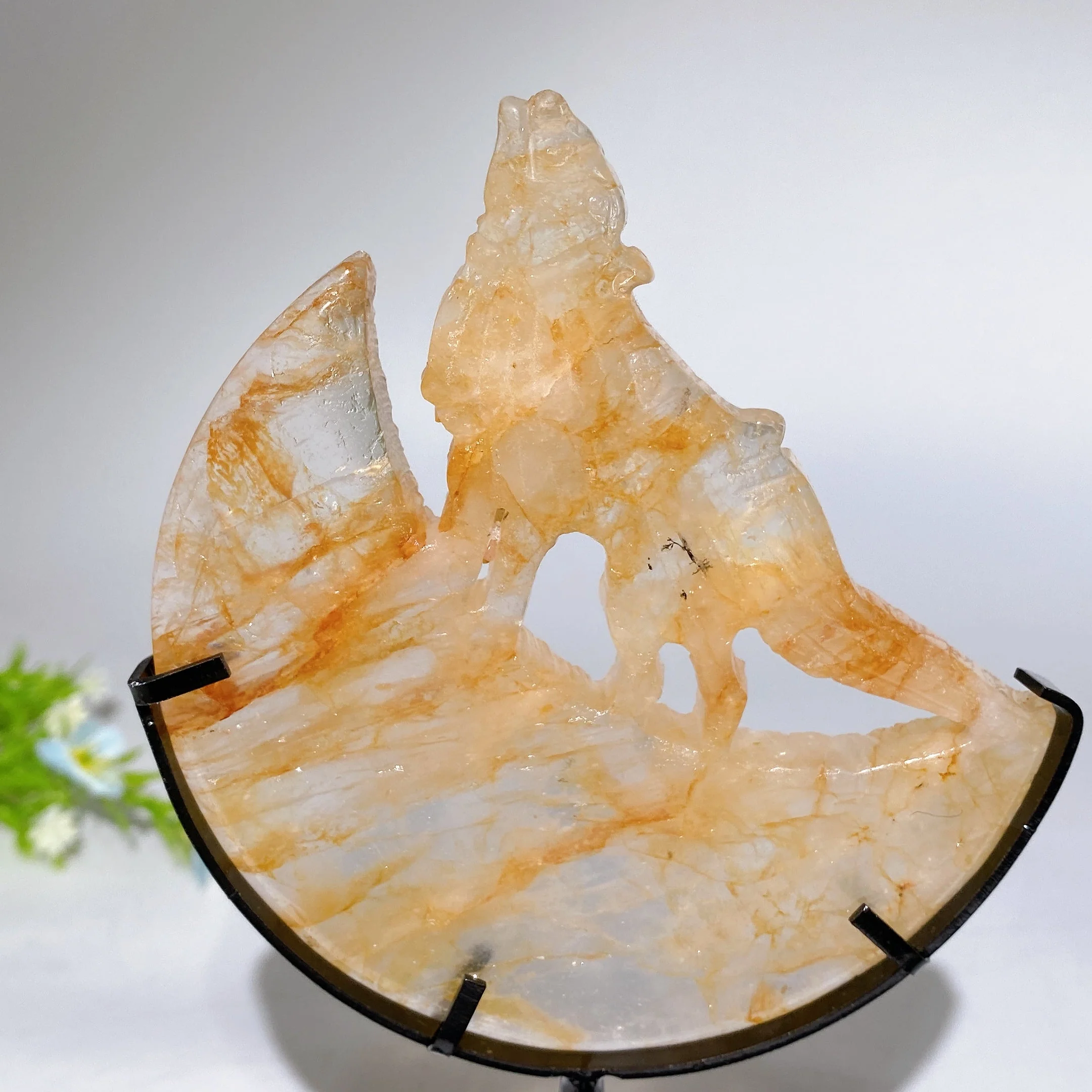 4.0-4.4" Crystal Wolf Carving on Moon with Stand - Image 10