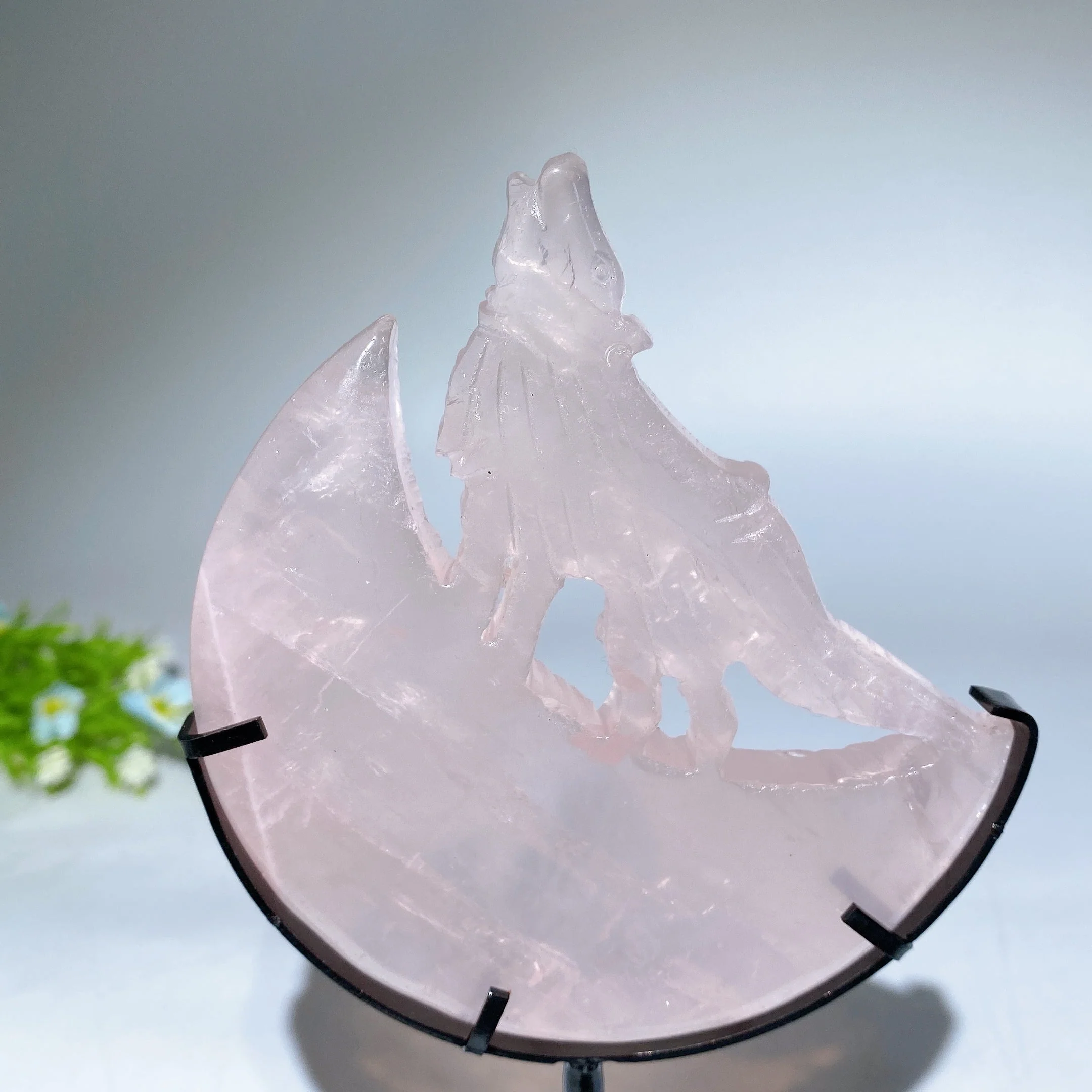 4.0-4.4" Crystal Wolf Carving on Moon with Stand - Image 15