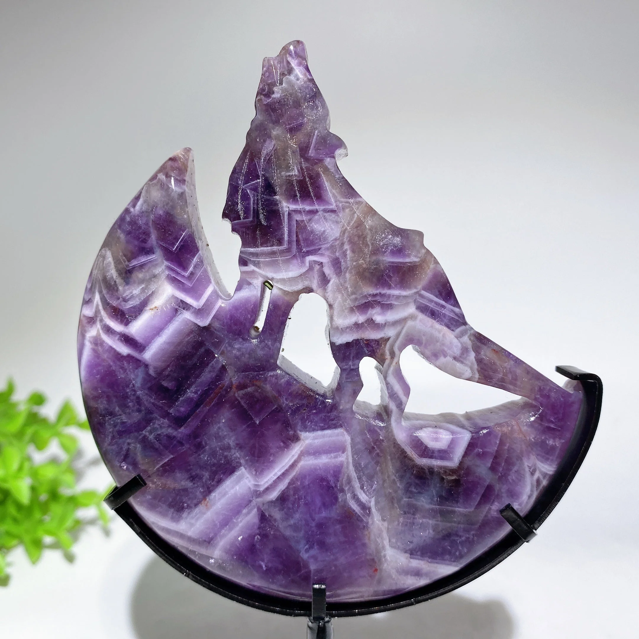 Crystal Wolf Carving on Moon Crystal Statue 4.2in - Image 8