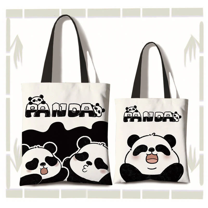Large Capacity Cute Panda Canvas Shopping Bag for Commuting