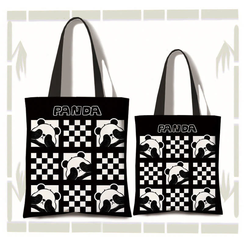 Large Capacity Cute Panda Canvas Shopping Bag for Commuting - Image 3