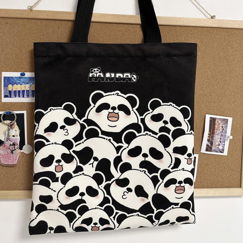 Large Capacity Cute Panda Canvas Shopping Bag for Commuting - Image 4
