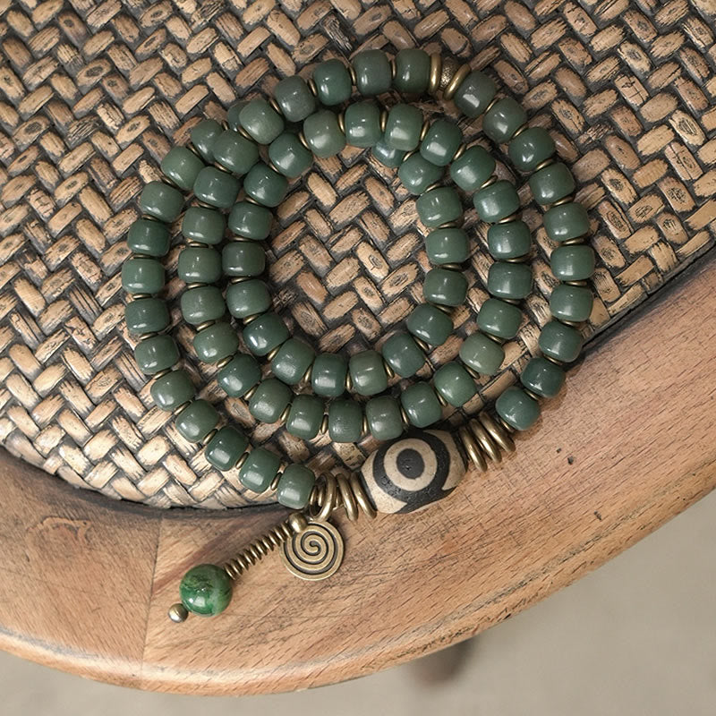 Unisex Cyan Bodhi Seed Dzi Bead Triple Wrap Bracelet - Image 11