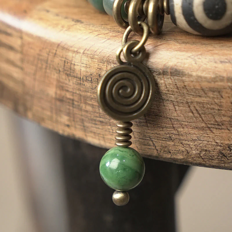 Unisex Cyan Bodhi Seed Dzi Bead Triple Wrap Bracelet - Image 5