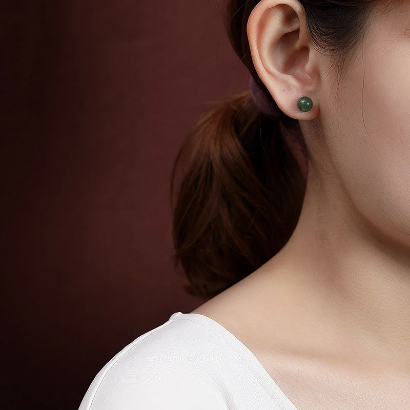 8mm Cyan Jade Sterling Silver Healing Stud Earrings - Image 2