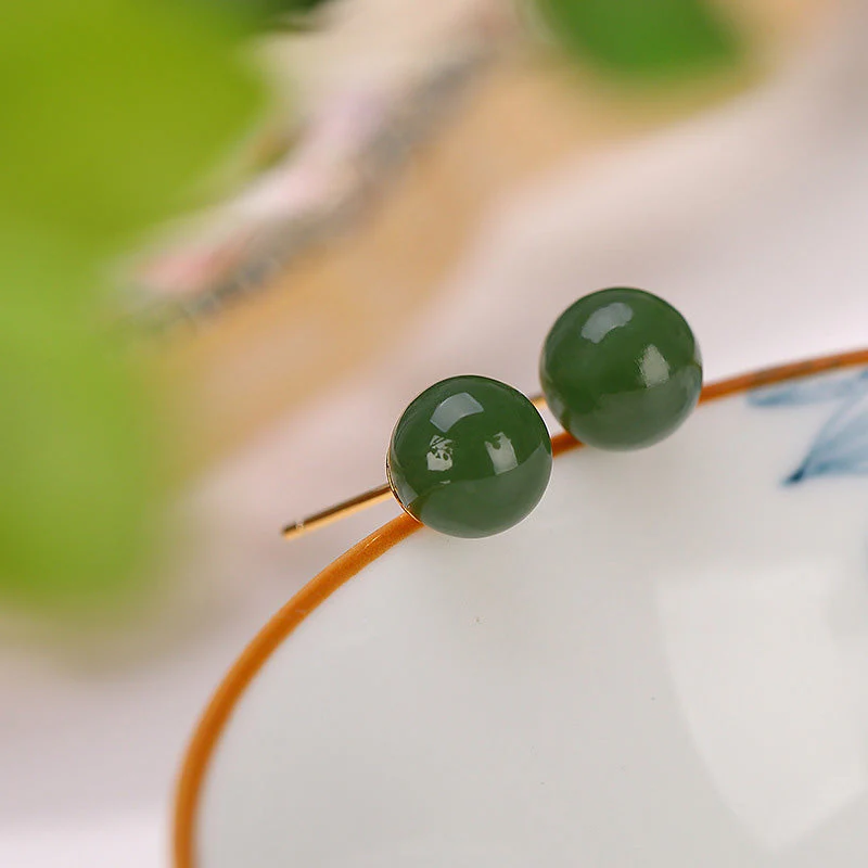8mm Cyan Jade Sterling Silver Healing Stud Earrings - Image 3