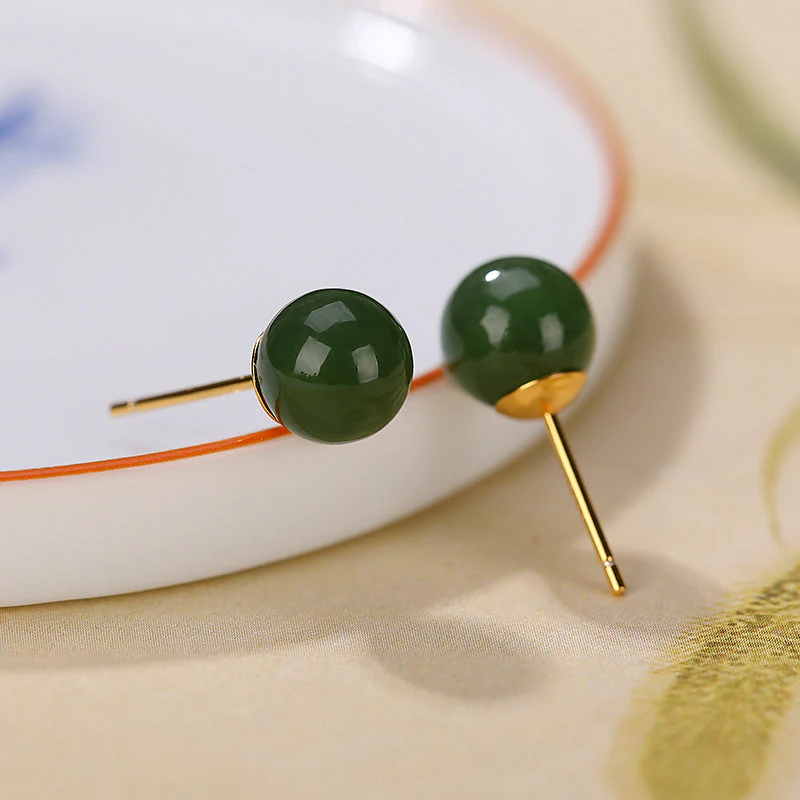 8mm Cyan Jade Sterling Silver Healing Stud Earrings - Image 4