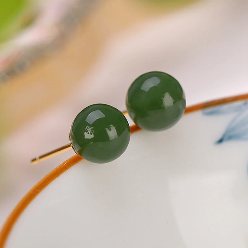 8mm Cyan Jade Sterling Silver Healing Stud Earrings - Image 5